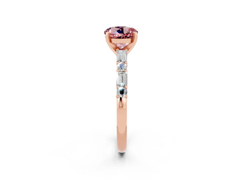 Rose gold Round Cut Morganite Solitaire with Side Baguettes and Channel Set Band_2