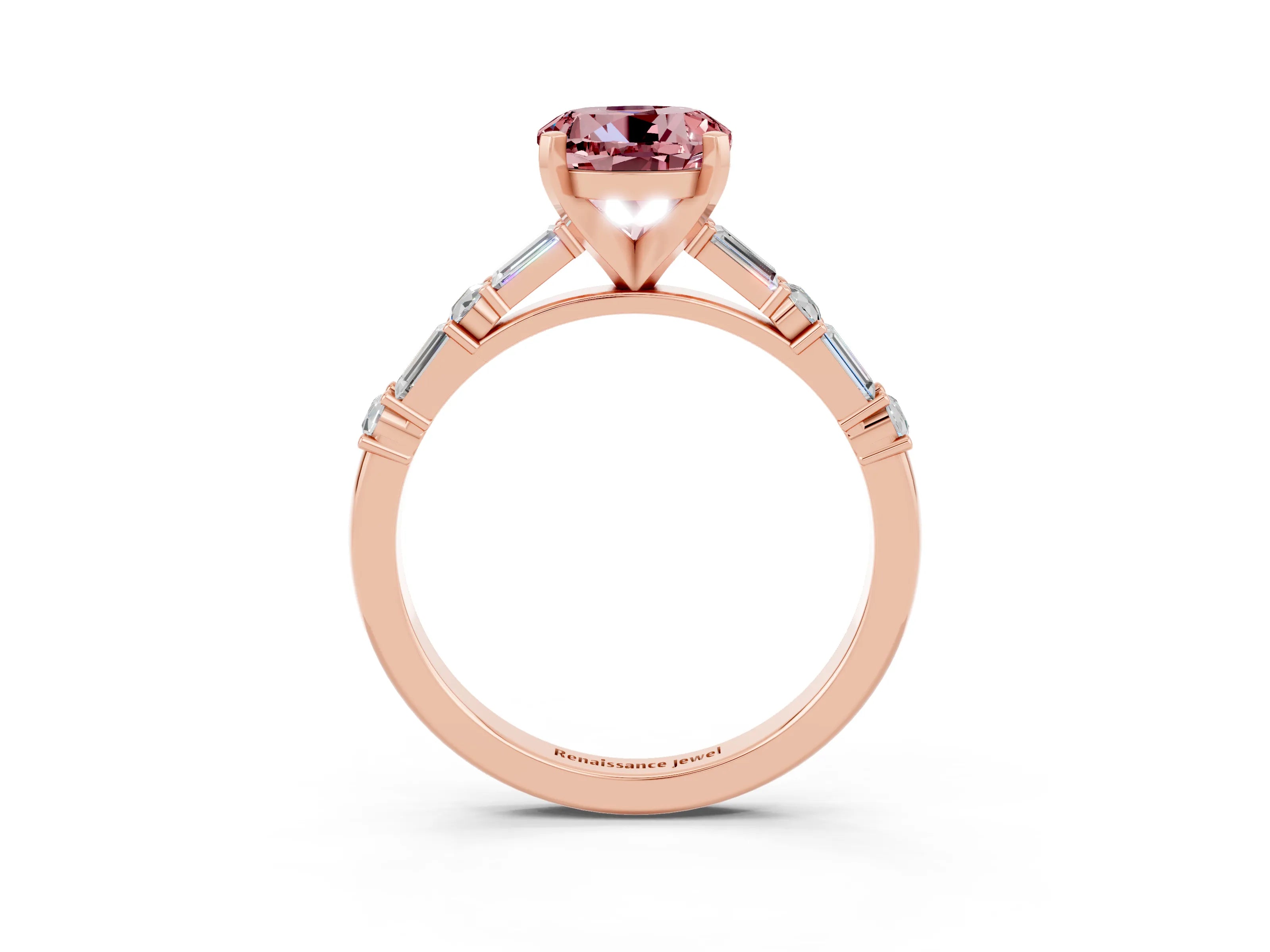 Rose gold Round Cut Morganite Solitaire with Side Baguettes and Channel Set Band_3