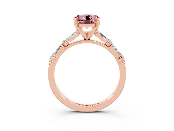 Rose gold Round Cut Morganite Solitaire with Side Baguettes and Channel Set Band