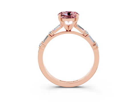 Rose gold Round Cut Morganite Solitaire with Side Baguettes and Channel Set Band_3