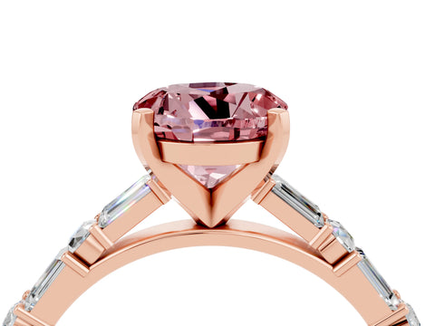 Rose gold Round Cut Morganite Solitaire with Side Baguettes and Channel Set Band_4