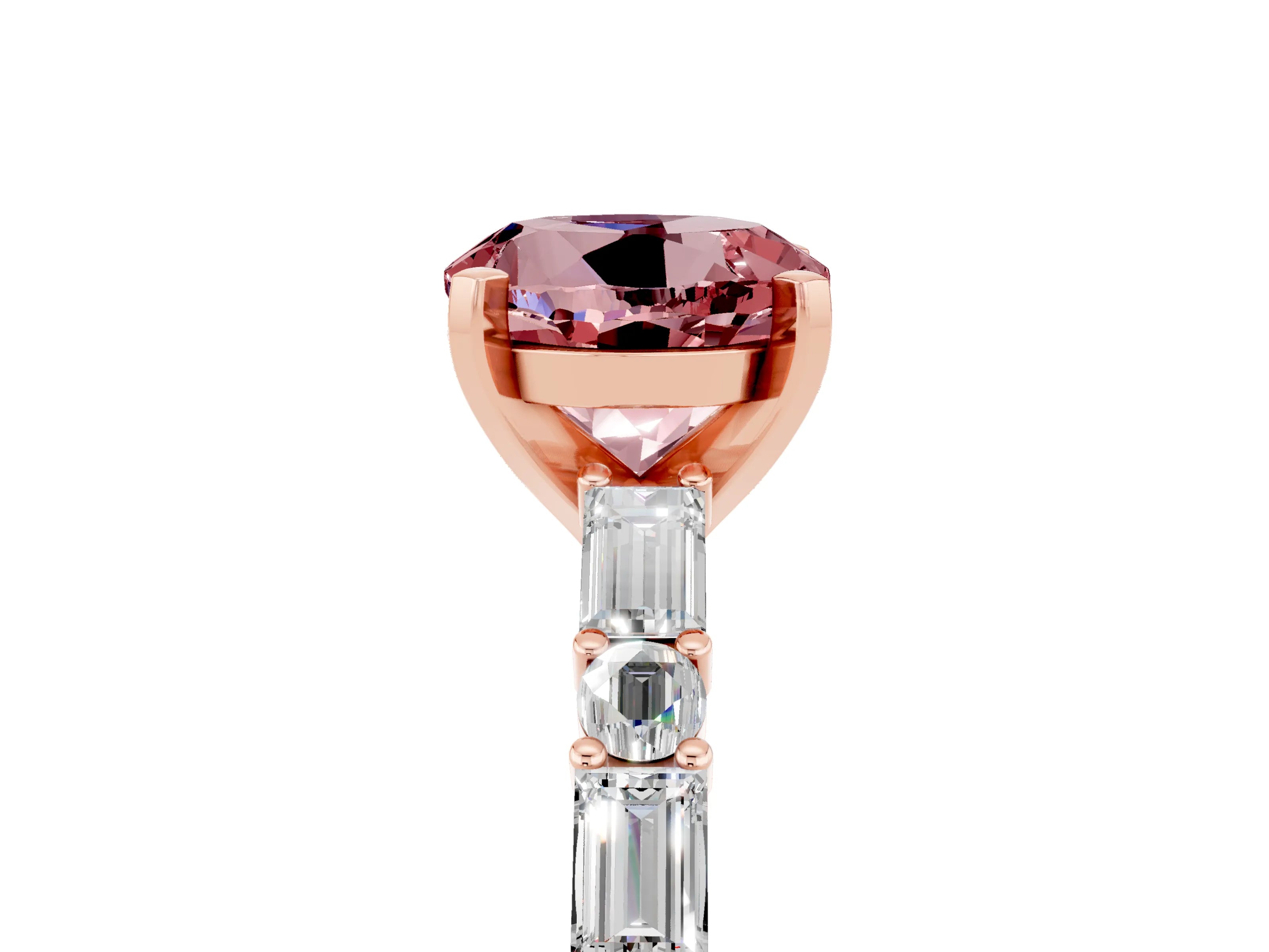Rose gold Round Cut Morganite Solitaire with Side Baguettes and Channel Set Band_5