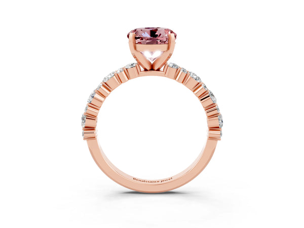 Rose gold Round Cut Morganite Side Stone Solitaire Ring with Round  and Four-Prong Setting