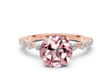 Rose gold Round Cut Morganite Solitaire with Side Stones on a Pavé Band and Four-Prong Setting
