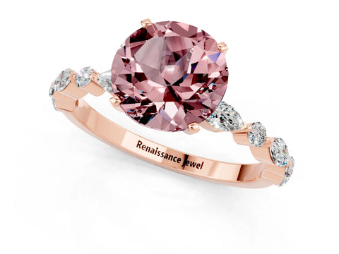 Rose gold Round Cut Morganite Solitaire with Side Stones on a Pavé Band and Four-Prong Setting_1
