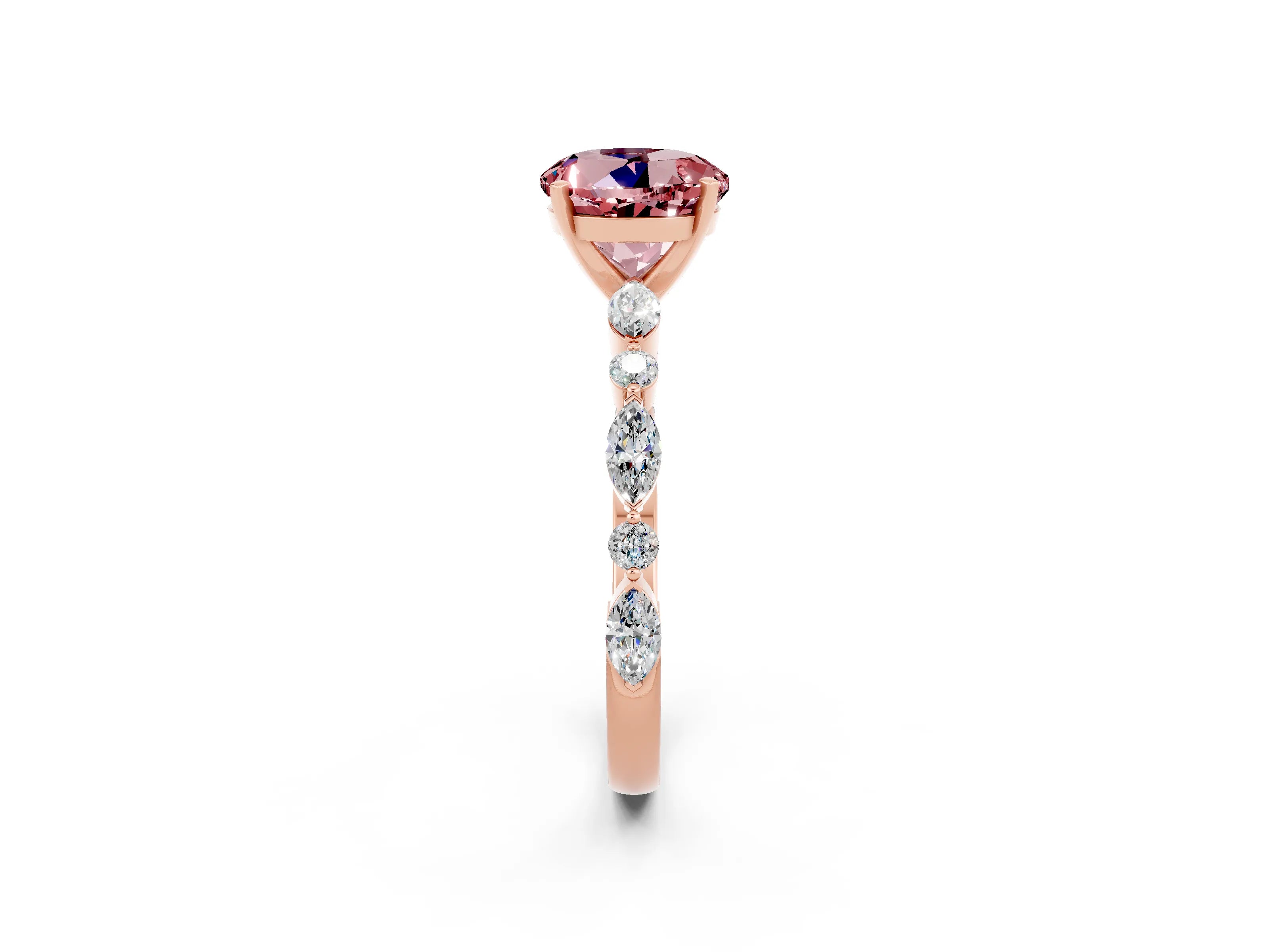 Rose gold Round Cut Morganite Solitaire with Side Stones on a Pavé Band and Four-Prong Setting_2