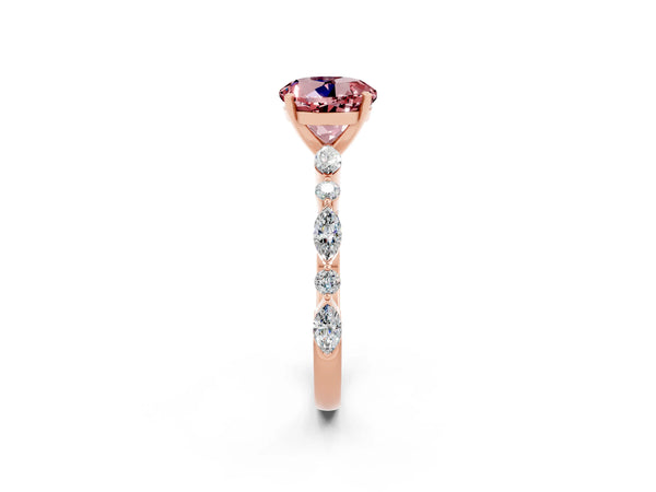 Rose gold Round Cut Morganite Ring with Marquise and Round  Side Stones and Four-Prong Setting