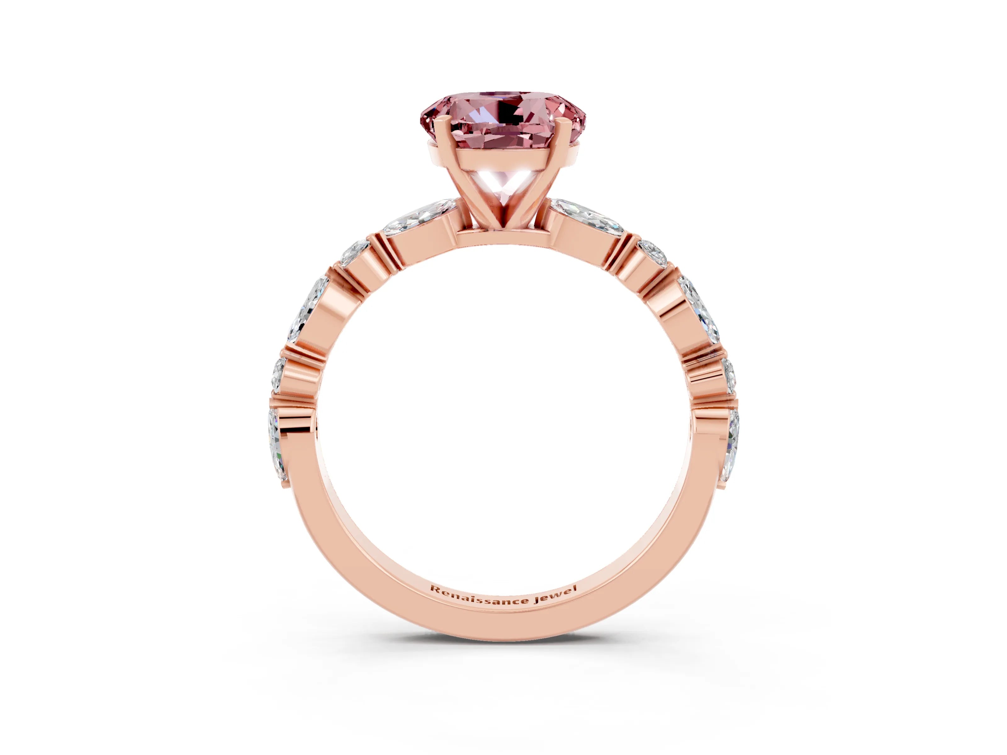 Rose gold Round Cut Morganite Solitaire with Side Stones on a Pavé Band and Four-Prong Setting_3