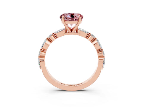 Rose gold Round Cut Morganite Solitaire with Side Stones on a Pavé Band and Four-Prong Setting_3