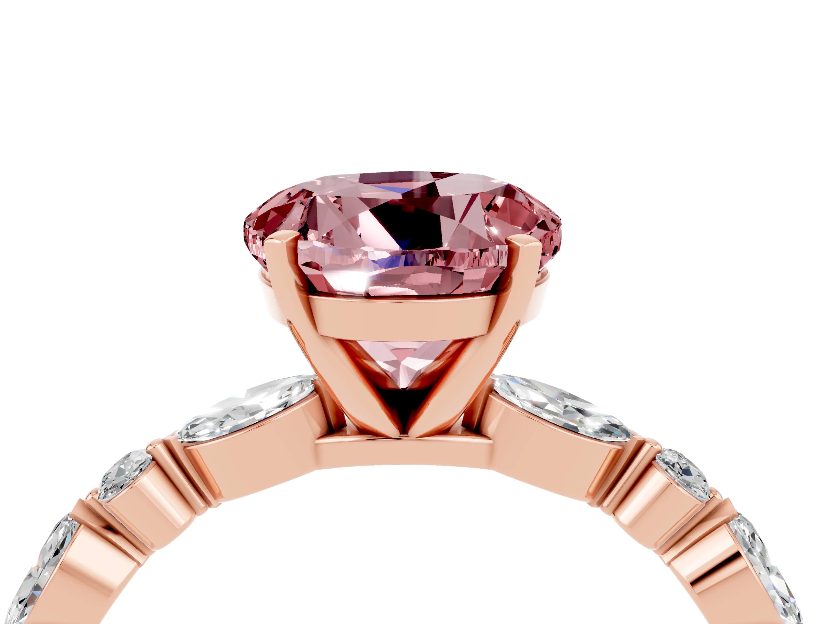 Rose gold Round Cut Morganite Solitaire with Side Stones on a Pavé Band and Four-Prong Setting_4
