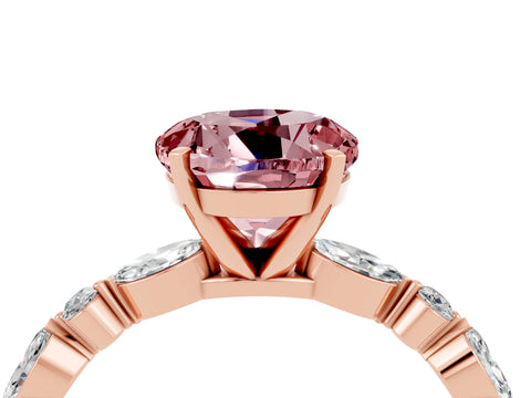 Rose gold Round Cut Morganite Solitaire with Side Stones on a Pavé Band and Four-Prong Setting_4