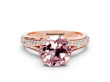 Rose gold Round Cut Morganite Split Shank Engagement Ring with Pavé Band