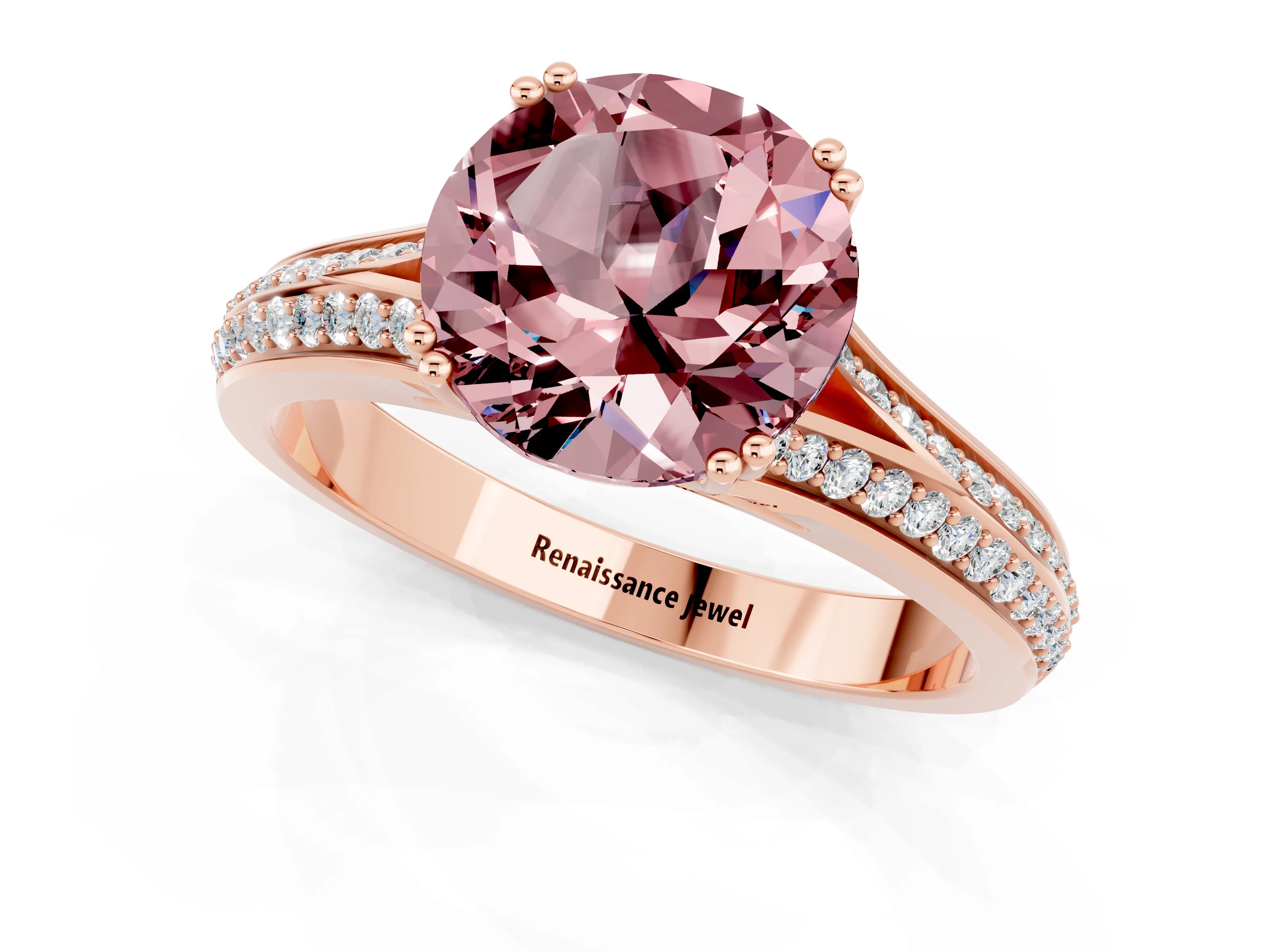 Rose gold Round Cut Morganite Split Shank Engagement Ring with Pavé Band_1