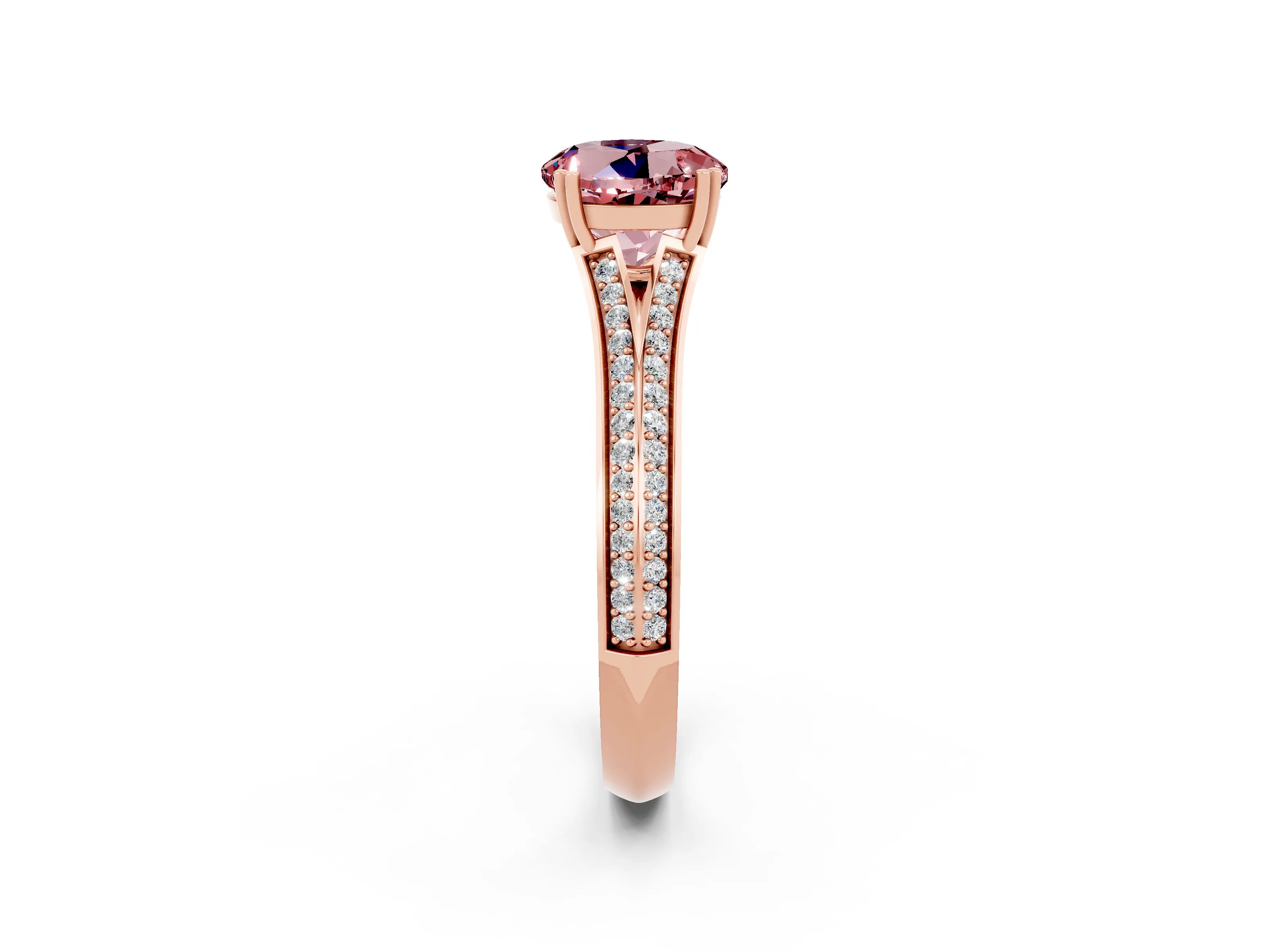 Rose gold Round Cut Morganite Split Shank Engagement Ring with Pavé Band_2