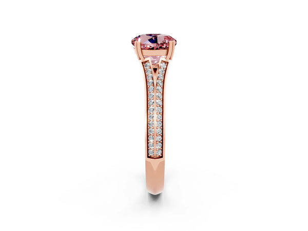 Rose gold Round Cut Morganite Split Shank Engagement Ring with Pavé Band