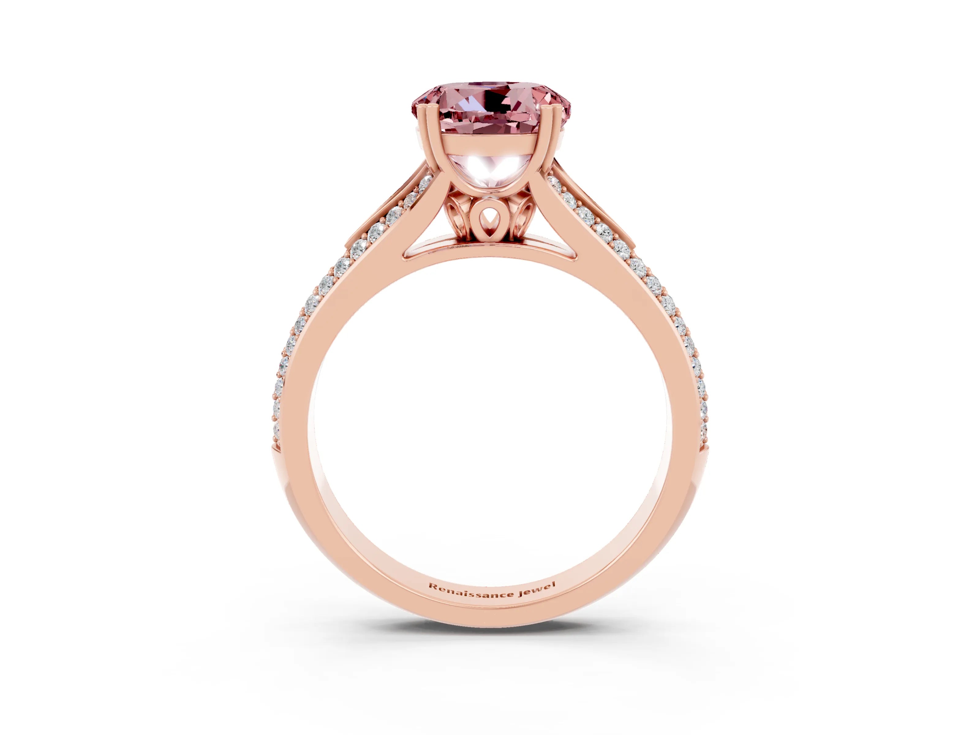 Rose gold Round Cut Morganite Split Shank Engagement Ring with Pavé Band_3