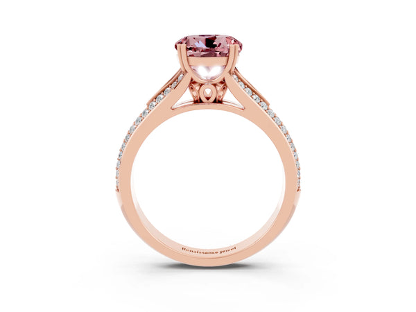 Rose gold Round Cut Morganite Split Shank Engagement Ring with Pavé Band