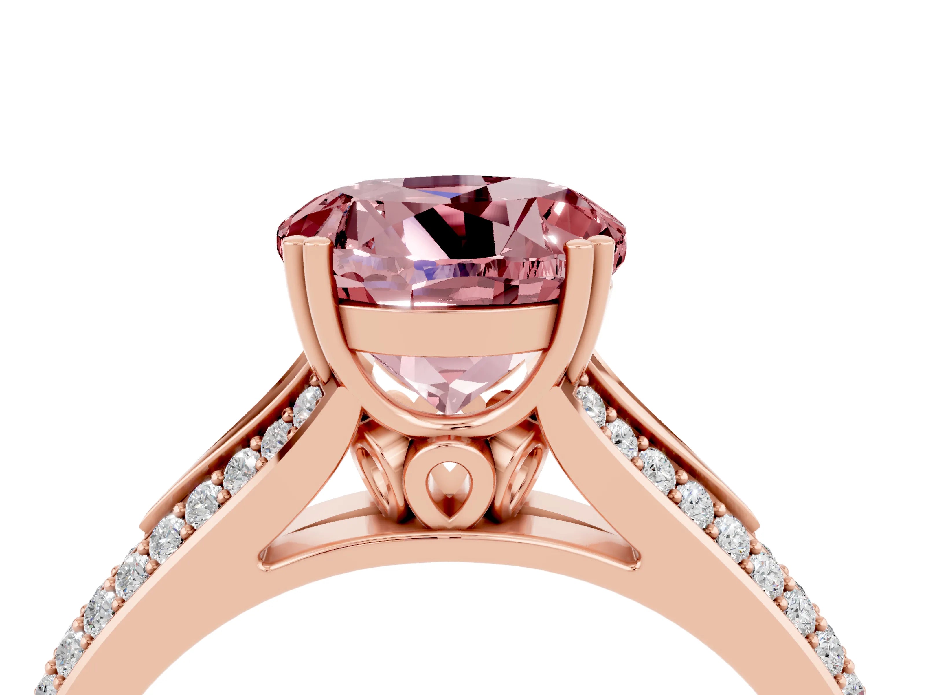 Rose gold Round Cut Morganite Split Shank Engagement Ring with Pavé Band_4