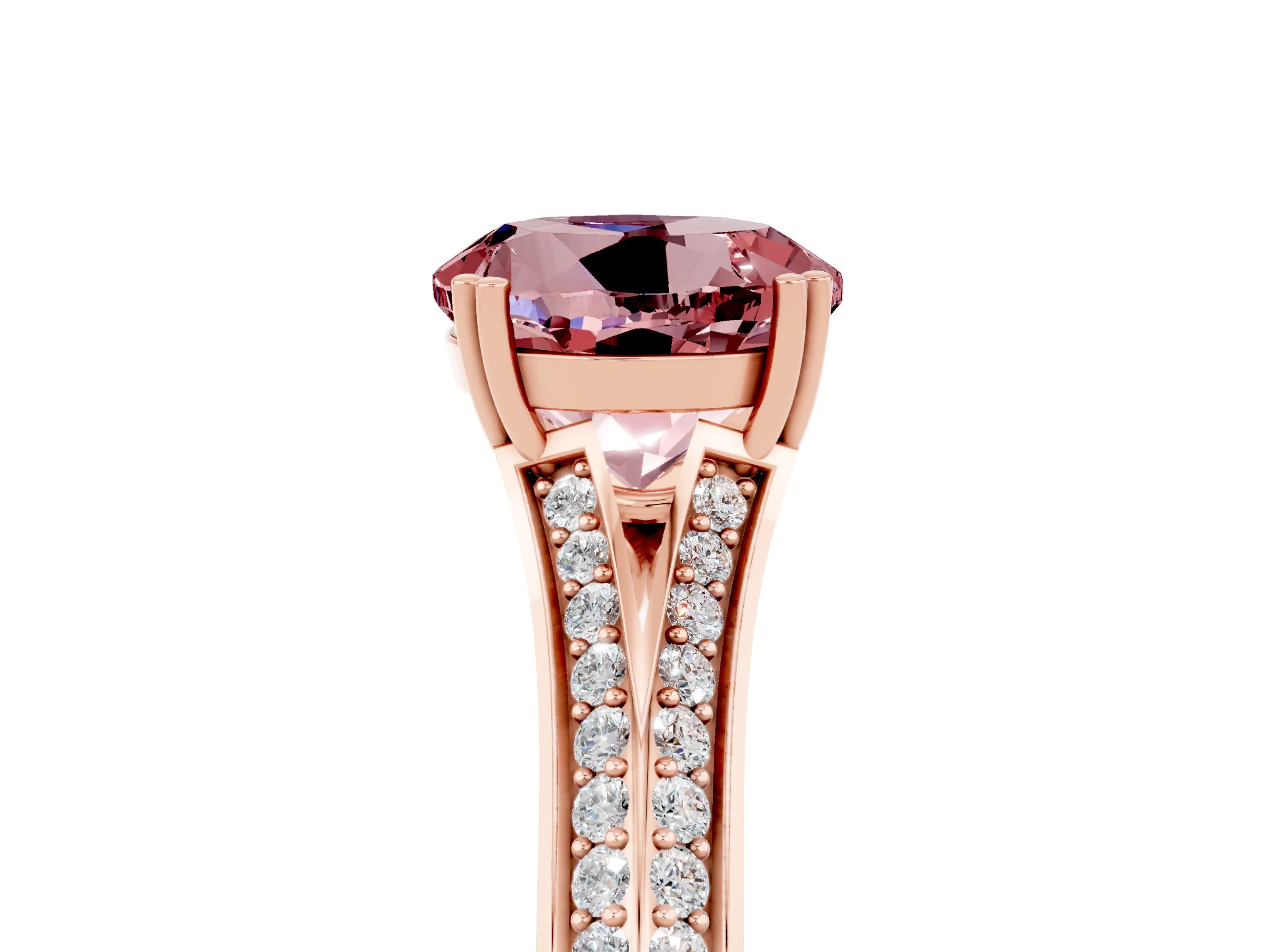 Rose gold Round Cut Morganite Split Shank Engagement Ring with Pavé Band_5