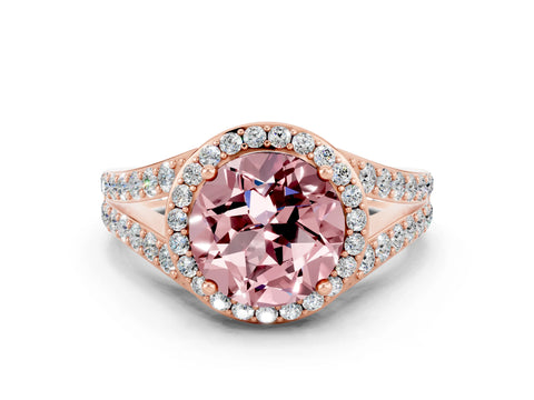 Rose gold Round Cut Morganite Split Shank Halo Ring with Four-Prong Setting_12