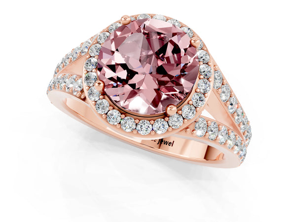 Rose gold Round Cut Morganite Split Shank Halo Ring with Four-Prong Setting