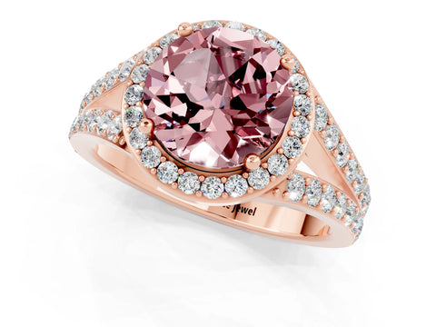 Rose gold Round Cut Morganite Split Shank Halo Ring with Four-Prong Setting_13