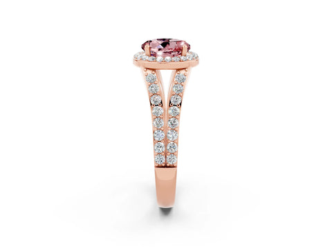 Rose gold Round Cut Morganite Split Shank Halo Ring with Four-Prong Setting_14