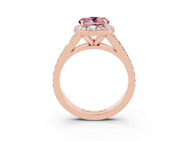 Rose gold Round Cut Morganite Split Shank Halo Ring with Four-Prong Setting