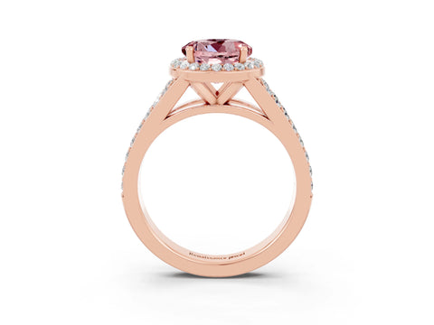 Rose gold Round Cut Morganite Split Shank Halo Ring with Four-Prong Setting_15