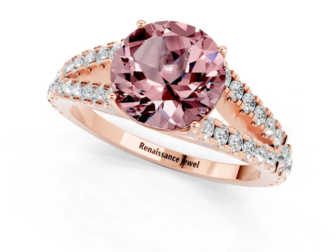 Rose gold Round Cut Morganite Split Shank Pavé Engagement Ring with Four-Prong Setting_13