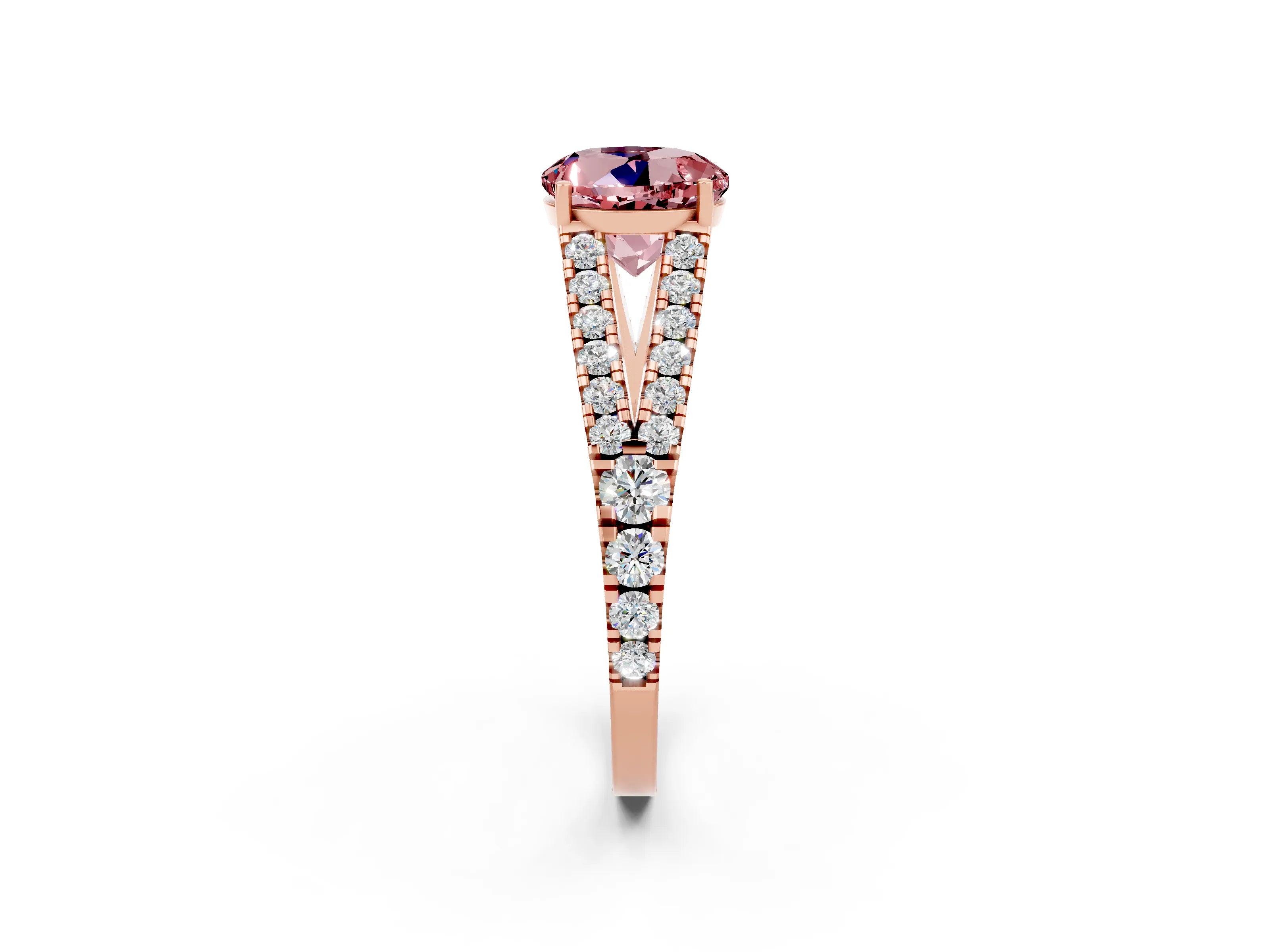Rose gold Round Cut Morganite Split Shank Pavé Engagement Ring with Four-Prong Setting_14