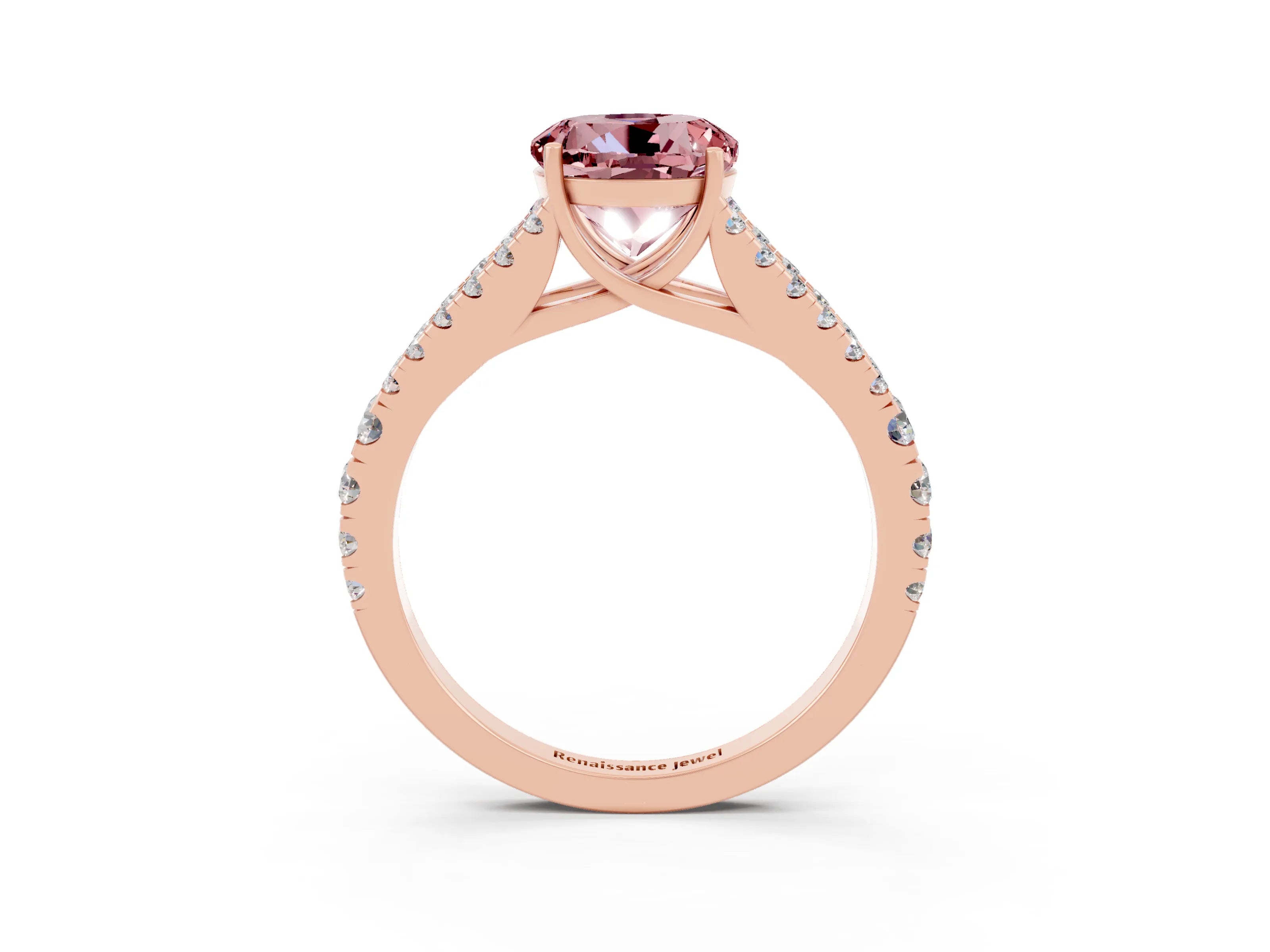 Rose gold Round Cut Morganite Split Shank Pavé Engagement Ring with Four-Prong Setting_15