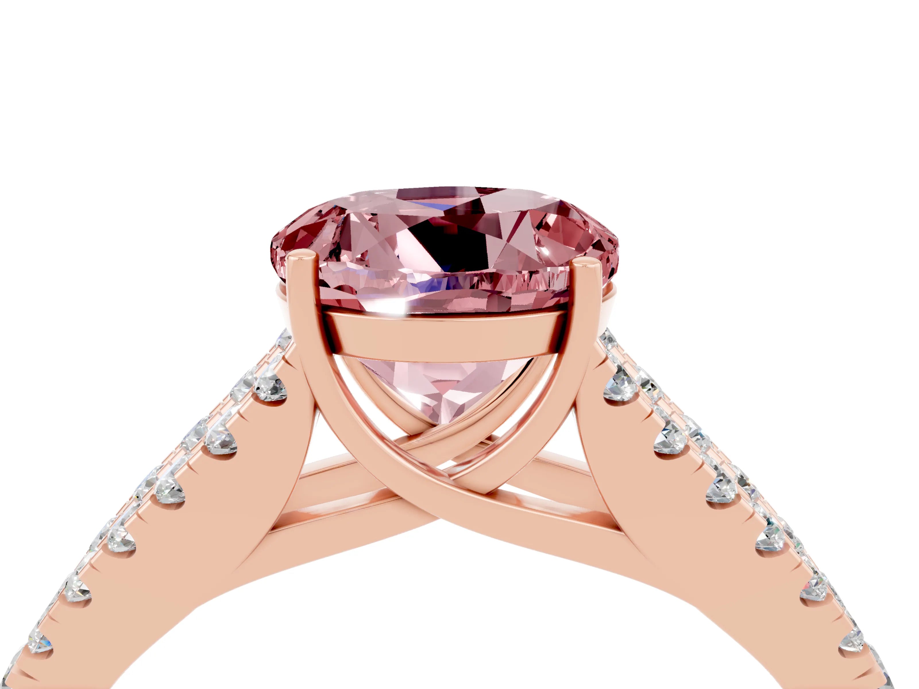 Rose gold Round Cut Morganite Split Shank Pavé Engagement Ring with Four-Prong Setting_16