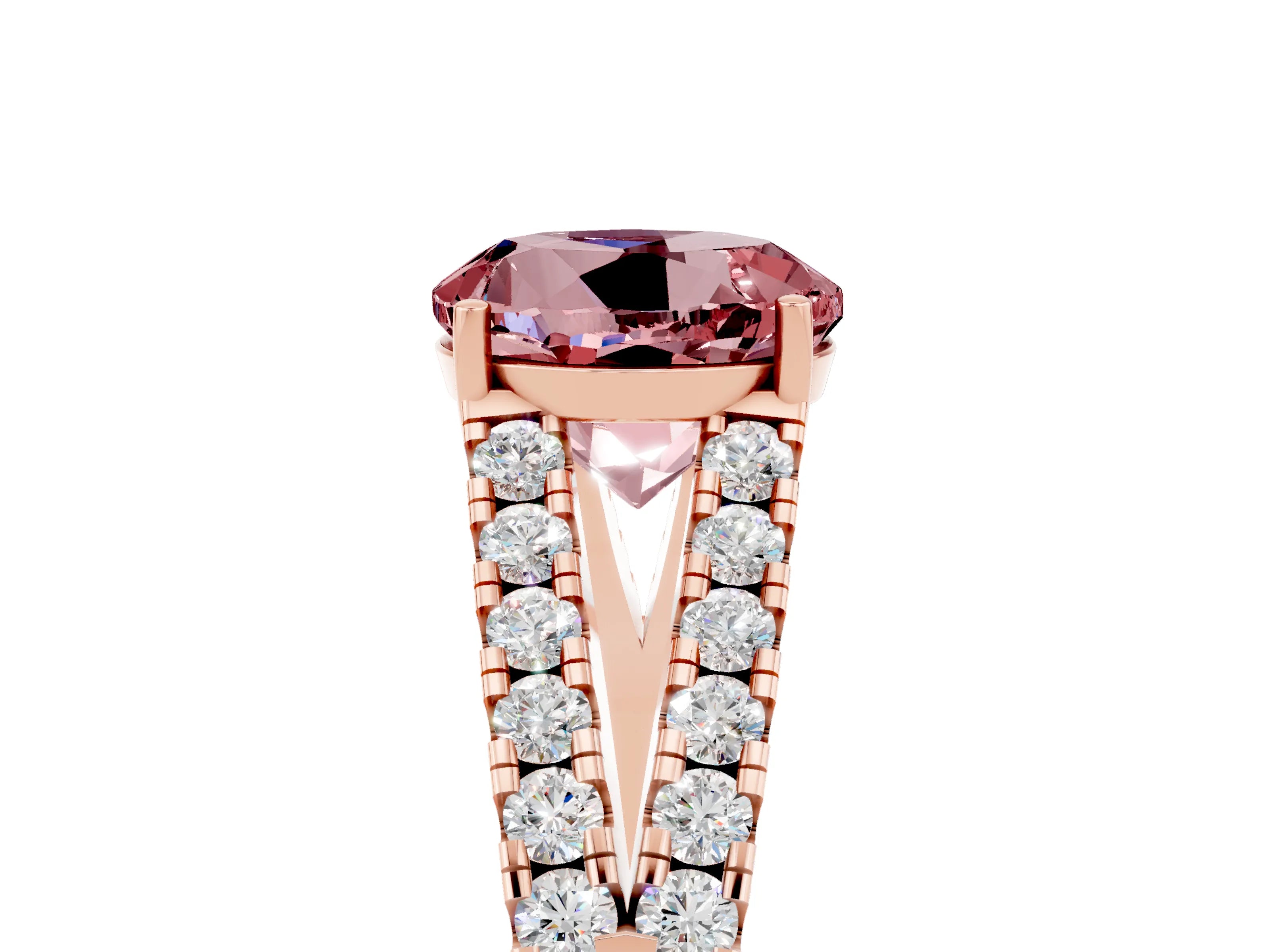 Rose gold Round Cut Morganite Split Shank Pavé Engagement Ring with Four-Prong Setting_17