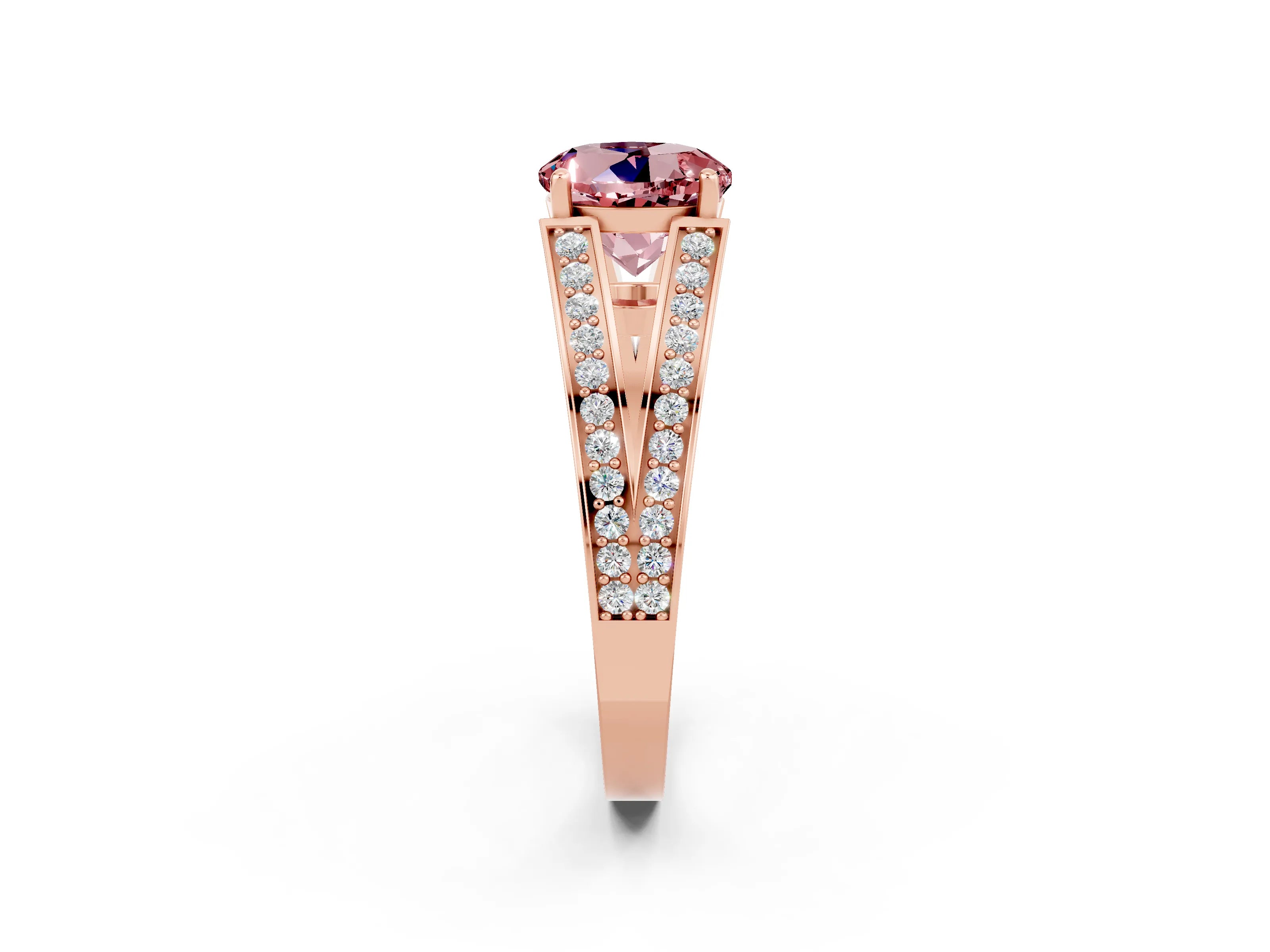 Rose gold Round Cut Morganite Split Shank Ring with Pavé Band and Four-Prong Setting_2
