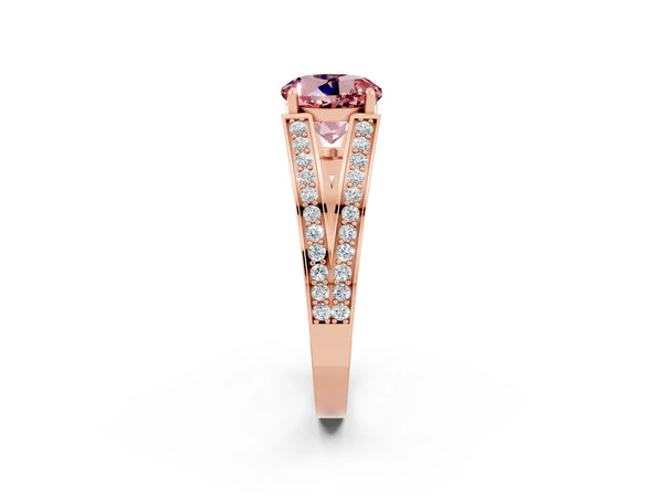 Rose gold Round Cut Morganite Split Shank Ring with Pavé Band and Four-Prong Setting