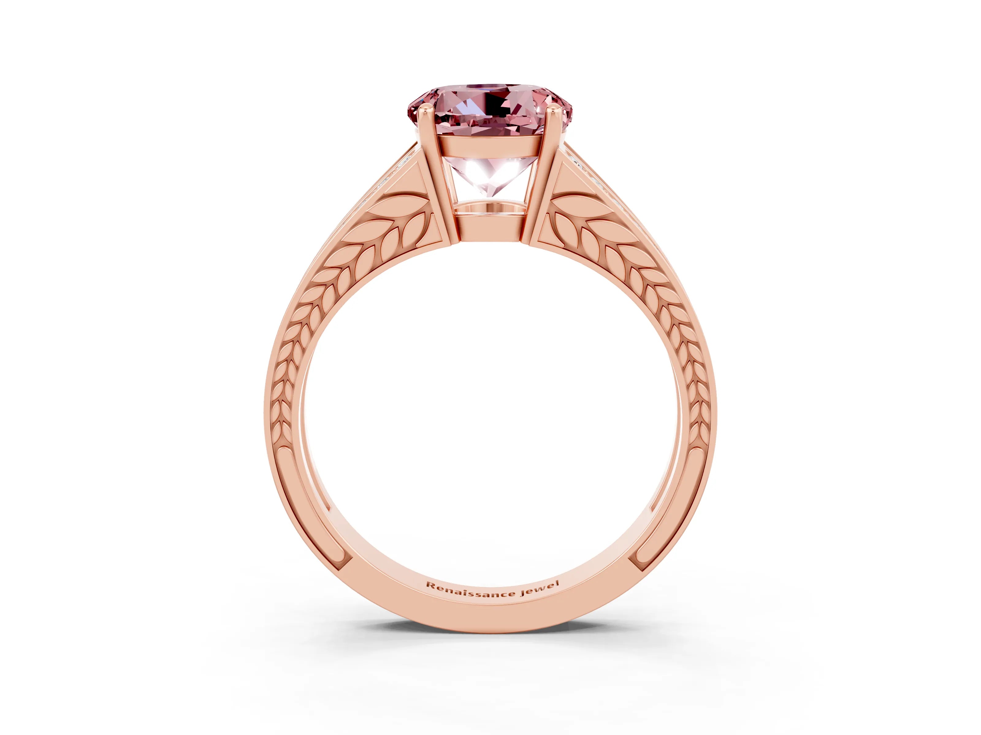 Rose gold Round Cut Morganite Split Shank Ring with Pavé Band and Four-Prong Setting_3