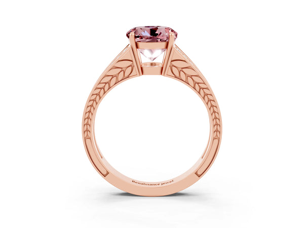 Rose gold Round Cut Morganite Split Shank Ring with Pavé Band and Four-Prong Setting