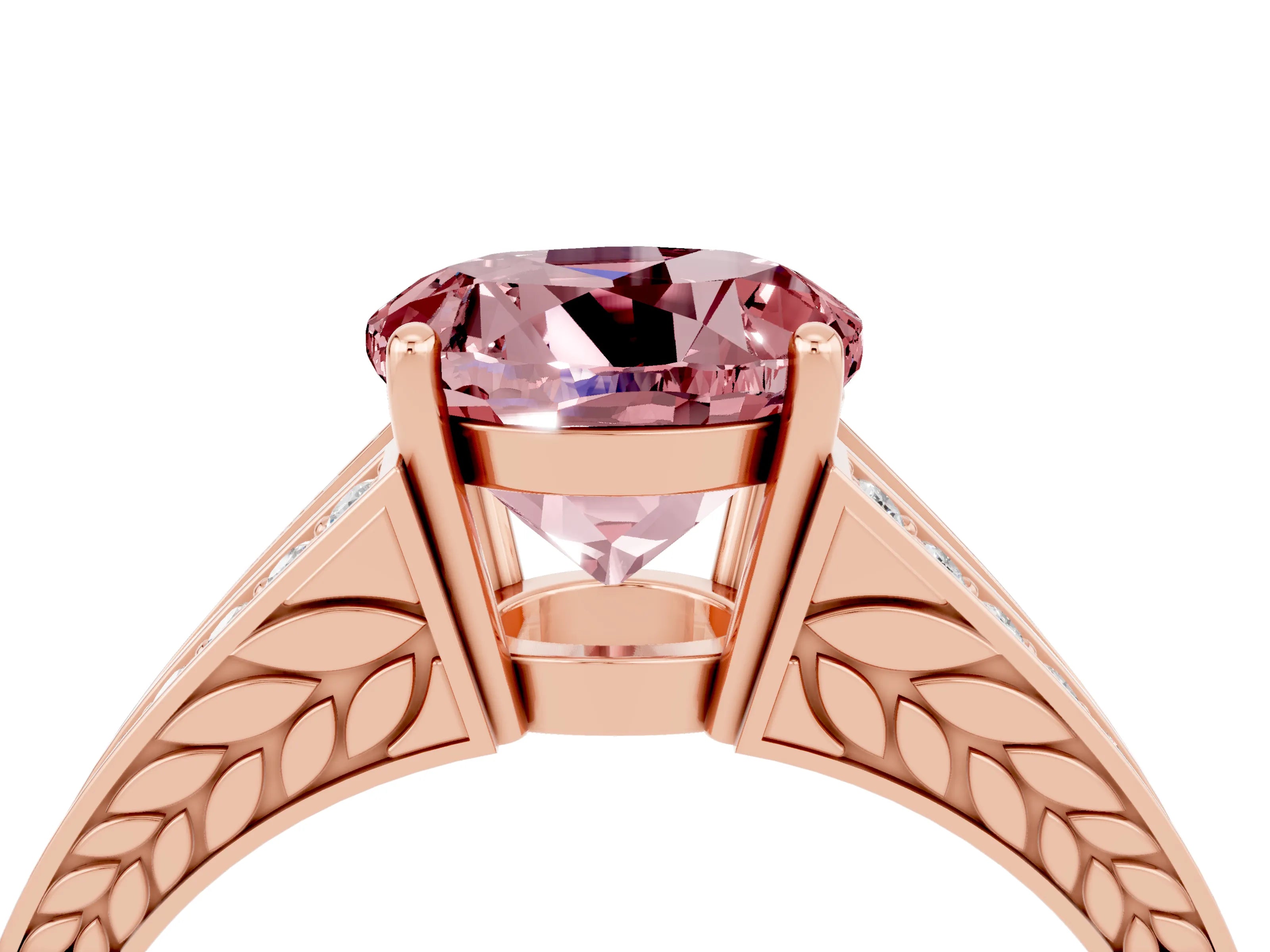 Rose gold Round Cut Morganite Split Shank Ring with Pavé Band and Four-Prong Setting_4