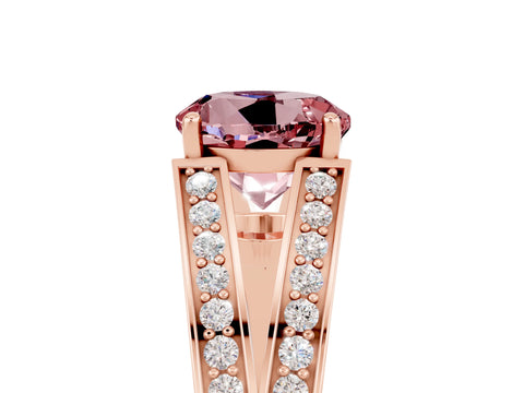Rose gold Round Cut Morganite Split Shank Ring with Pavé Band and Four-Prong Setting_5
