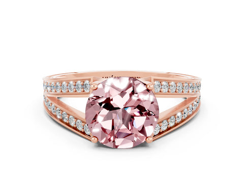 Rose gold Round Cut Morganite Split Shank Ring with Pavé Band and Four-Prong Setting