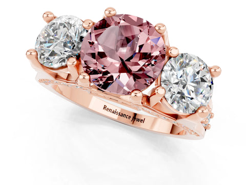 Rose gold Round Cut Morganite Three-Stone Ring with Channel Set Band and Four-Prong Setting_1