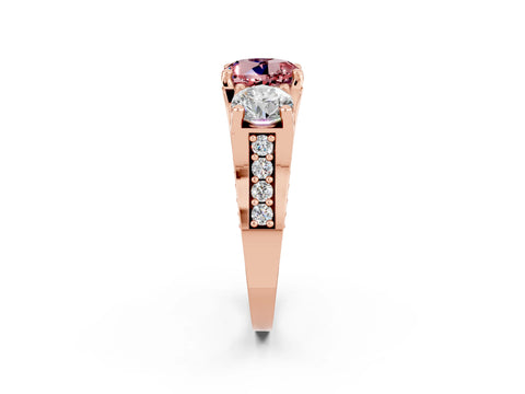 Rose gold Round Cut Morganite Three-Stone Ring with Channel Set Band and Four-Prong Setting_2