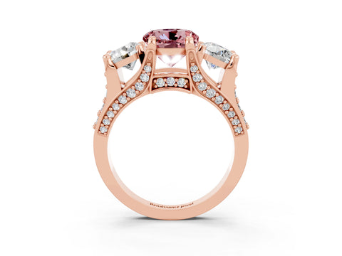 Rose gold Round Cut Morganite Three-Stone Ring with Channel Set Band and Four-Prong Setting_3