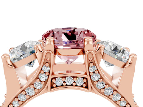 Rose gold Round Cut Morganite Three-Stone Ring with Channel Set Band and Four-Prong Setting_4