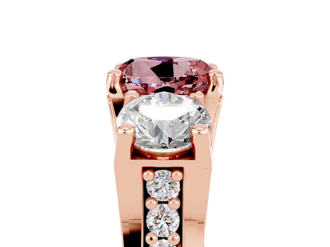Rose gold Round Cut Morganite Three-Stone Ring with Channel Set Band and Four-Prong Setting_5