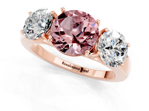 Rose gold Round Cut Morganite Three-Stone Ring with Four-Prong Setting and Classic Band_1