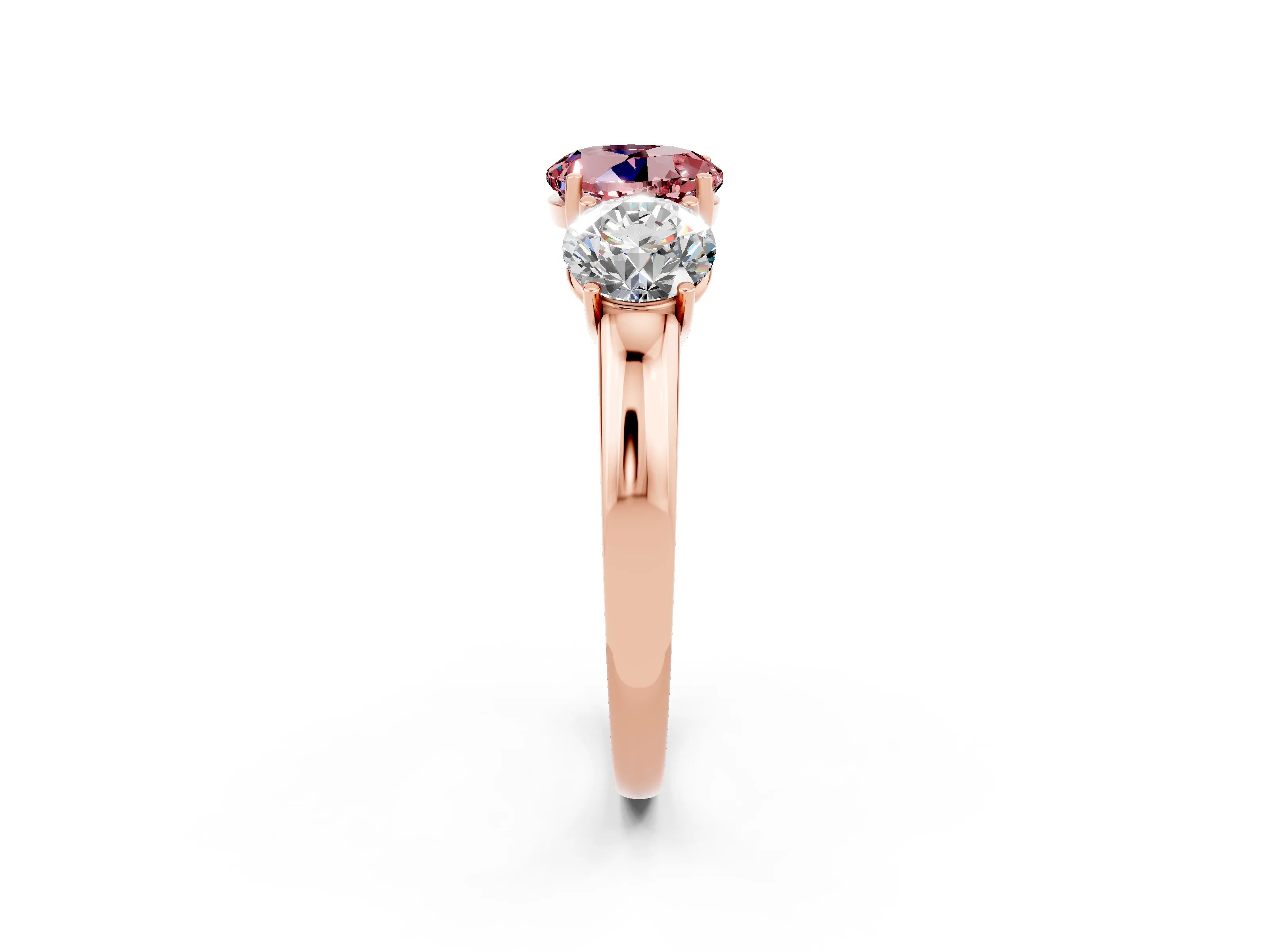 Rose gold Round Cut Morganite Three-Stone Ring with Four-Prong Setting and Classic Band_2