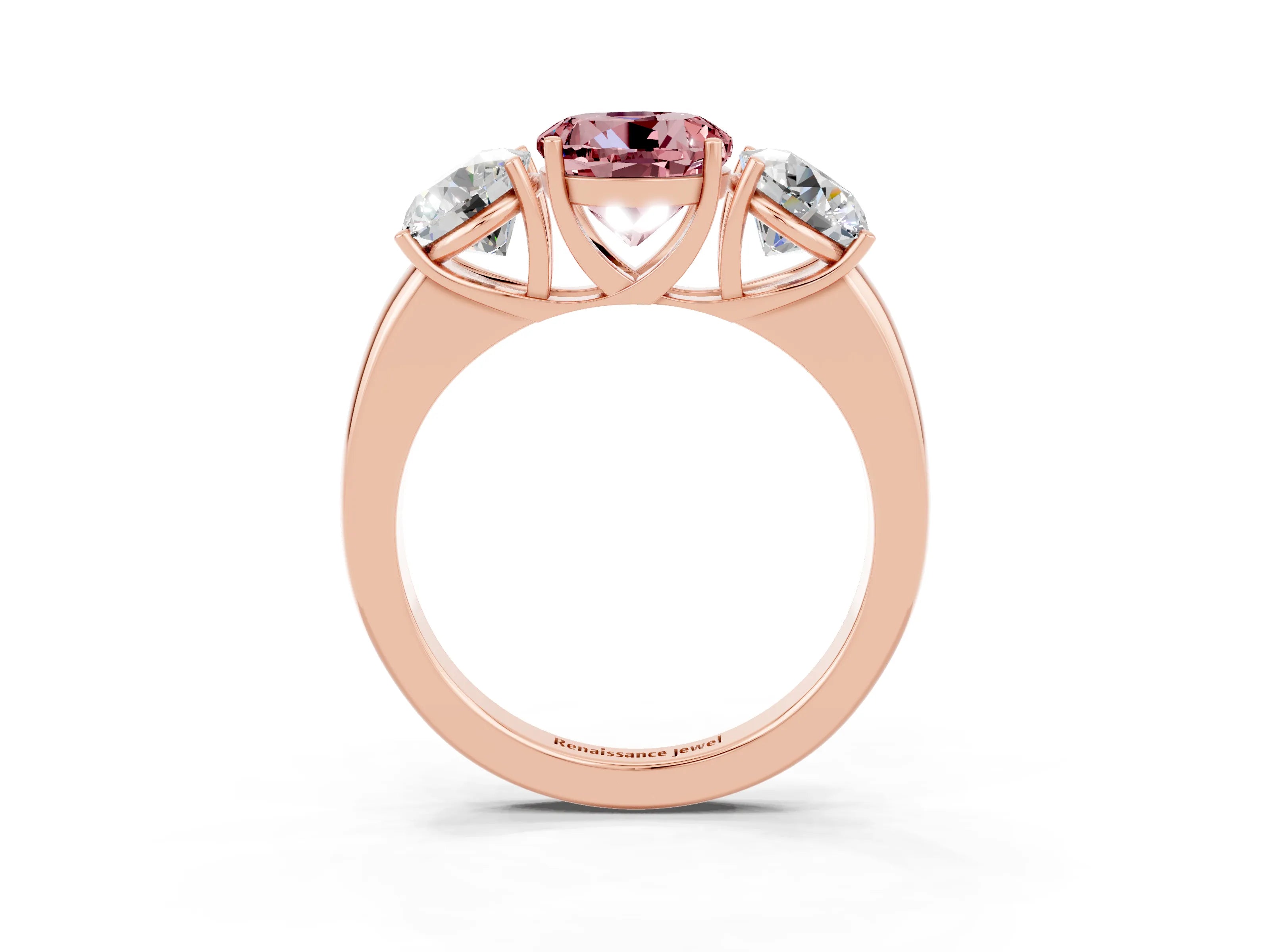 Rose gold Round Cut Morganite Three-Stone Ring with Four-Prong Setting and Classic Band_3