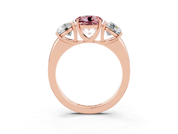 Rose gold Round Cut Morganite Three-Stone Ring with Four-Prong Setting and Classic Band
